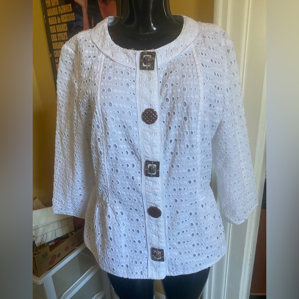Chico's White Eyelet Button-Up Blouse